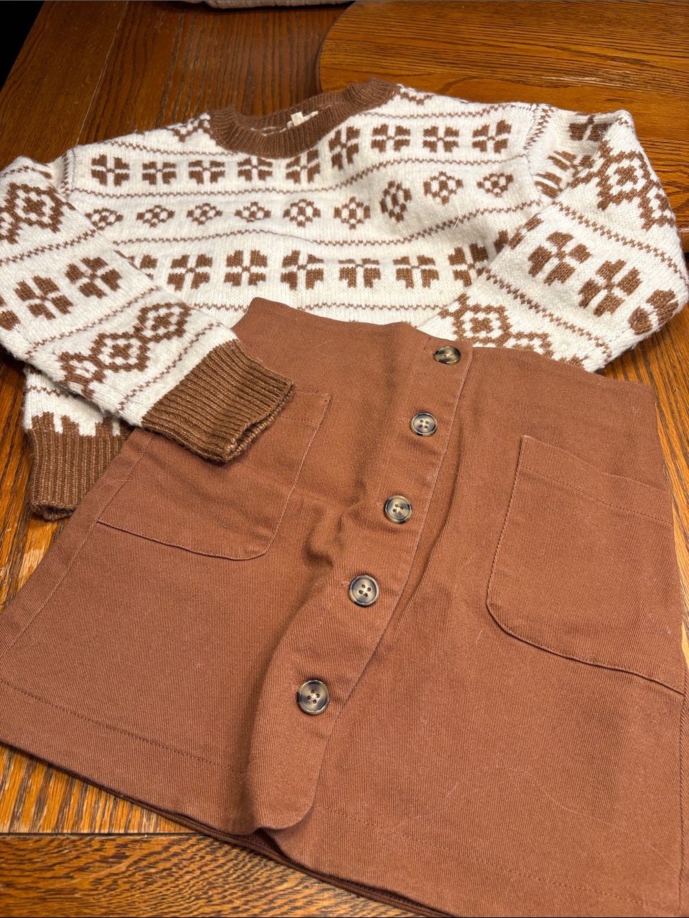 Copper Key Brown and Cream Kids Matching Sweater Set
